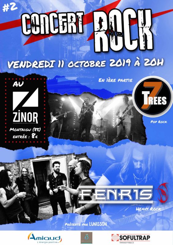 Affiche concert rock au Zinor Montaigu avec 7Tress et Fenris